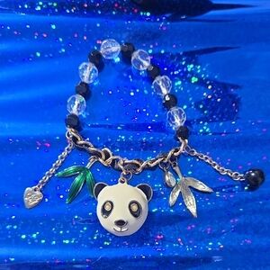 Betsey Johnson Vintage Black and Silver Panda Charm Bracelet